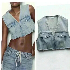 ZARA CROPPED DENIM WAISTCOAT size S  NWT